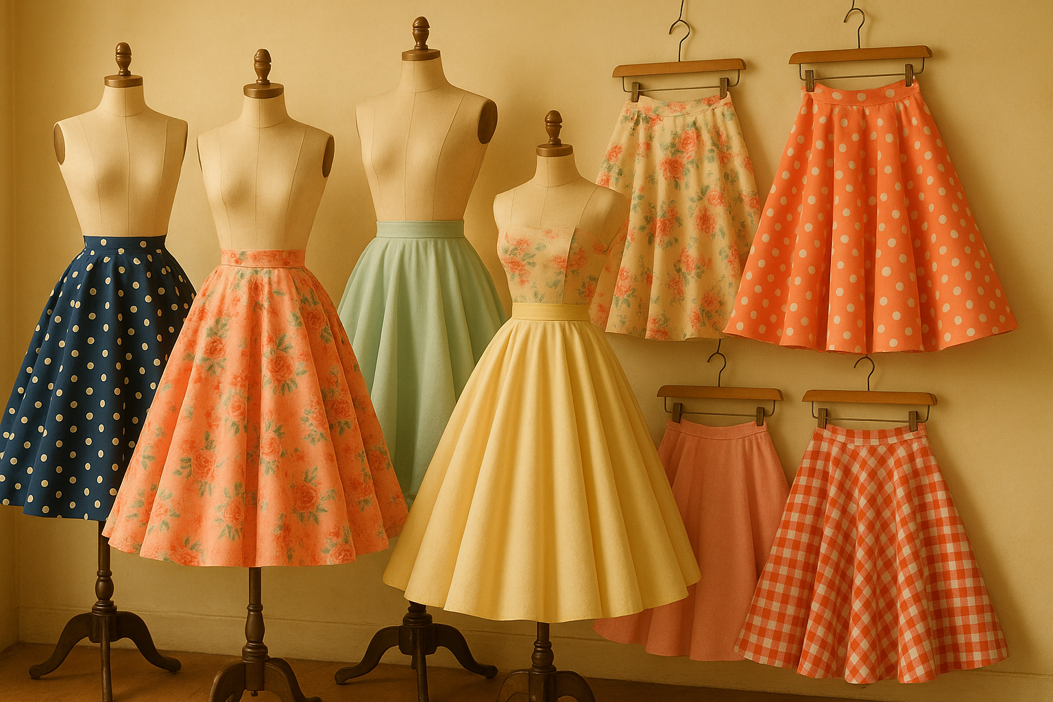 A picture of 50's vintage skirts of many colors