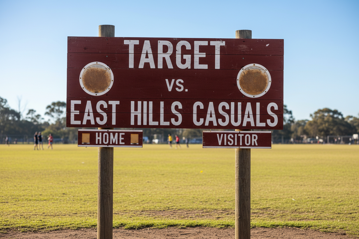 A picture of a sign reading Target vs East Hills Casuals