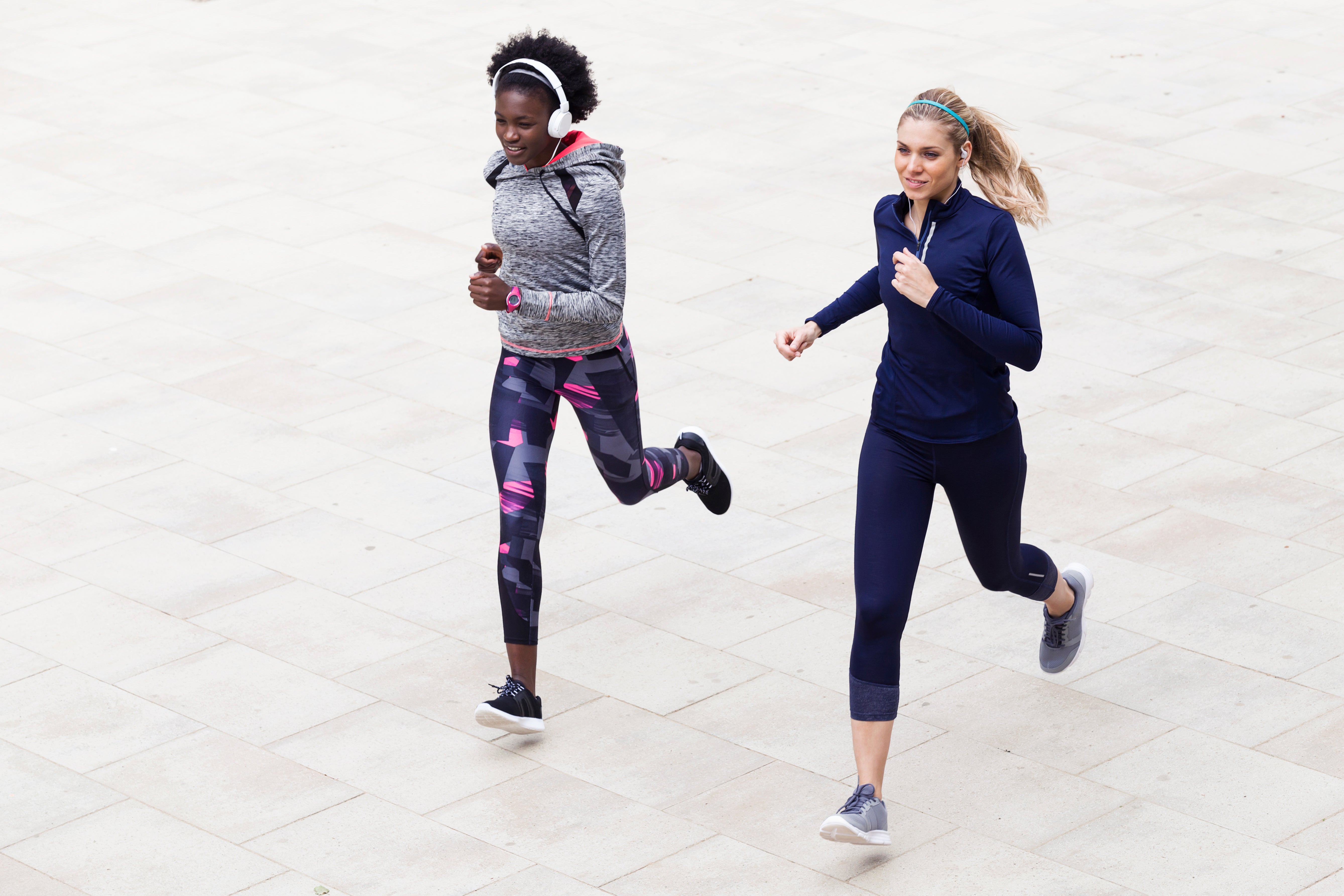 A picture of two women running 