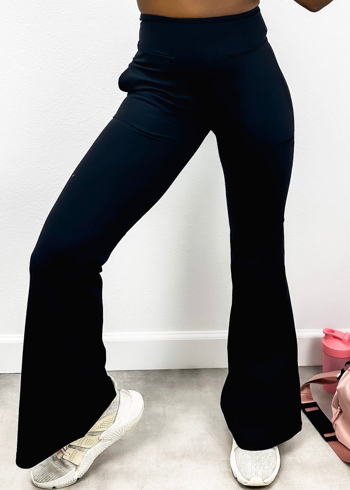 Woman wearing black yoga pants