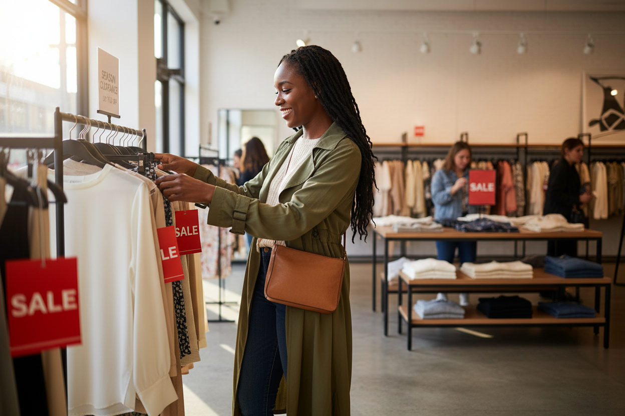 Lady shopping in a store at a sales rack
