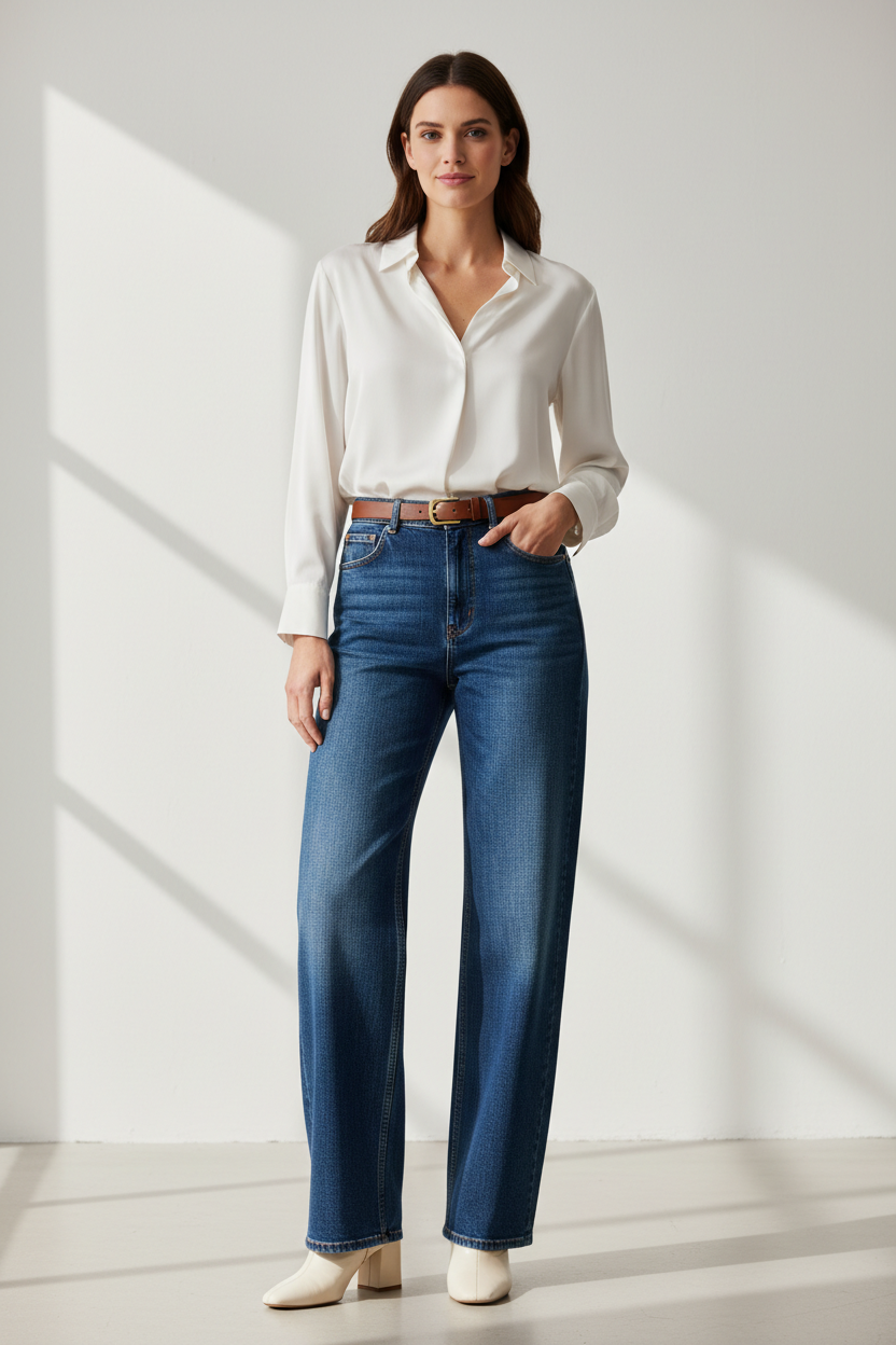 A picture of woman in a pair of blue Jeans