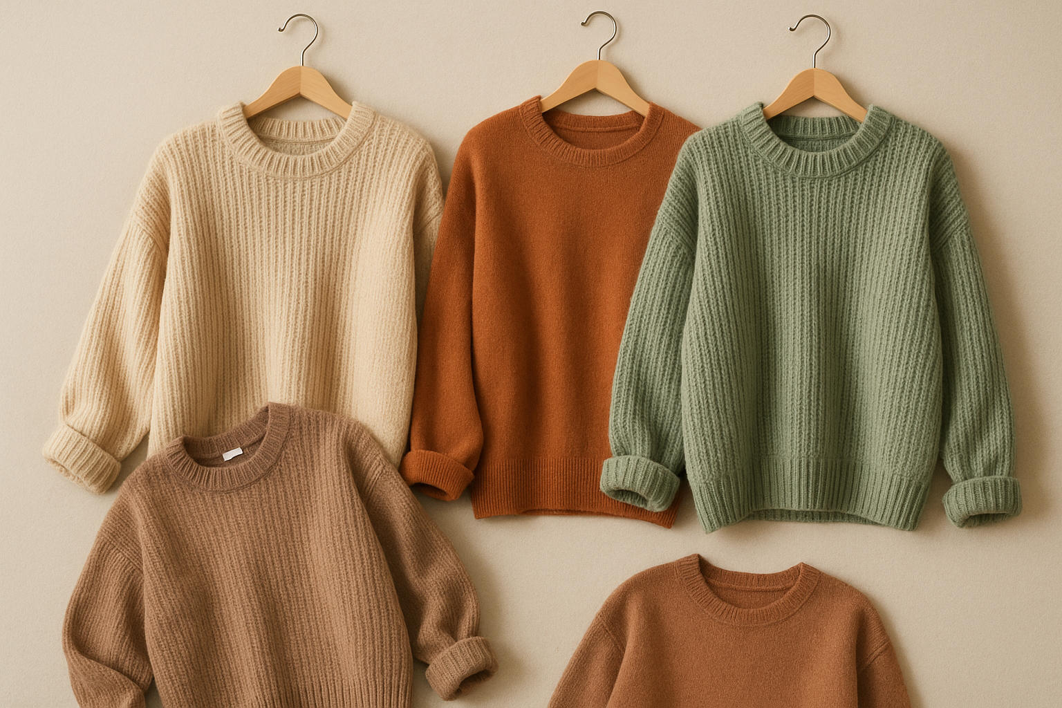 A picture of a beige, brown, green and dark brown sweater