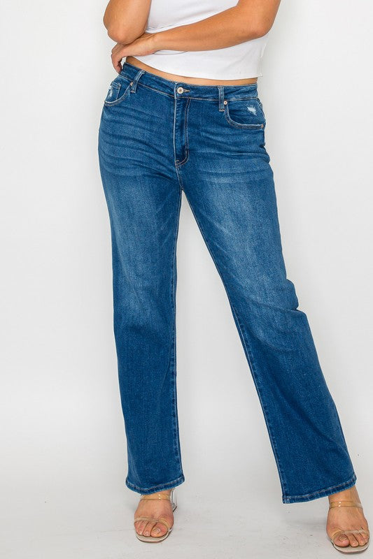 Zoom in view of bytos Full Size Cat's Whiskers High Rise Straight Jeans