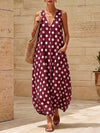 Ladies Polka Dot V-Neck Sleeveless Maxi Dress
