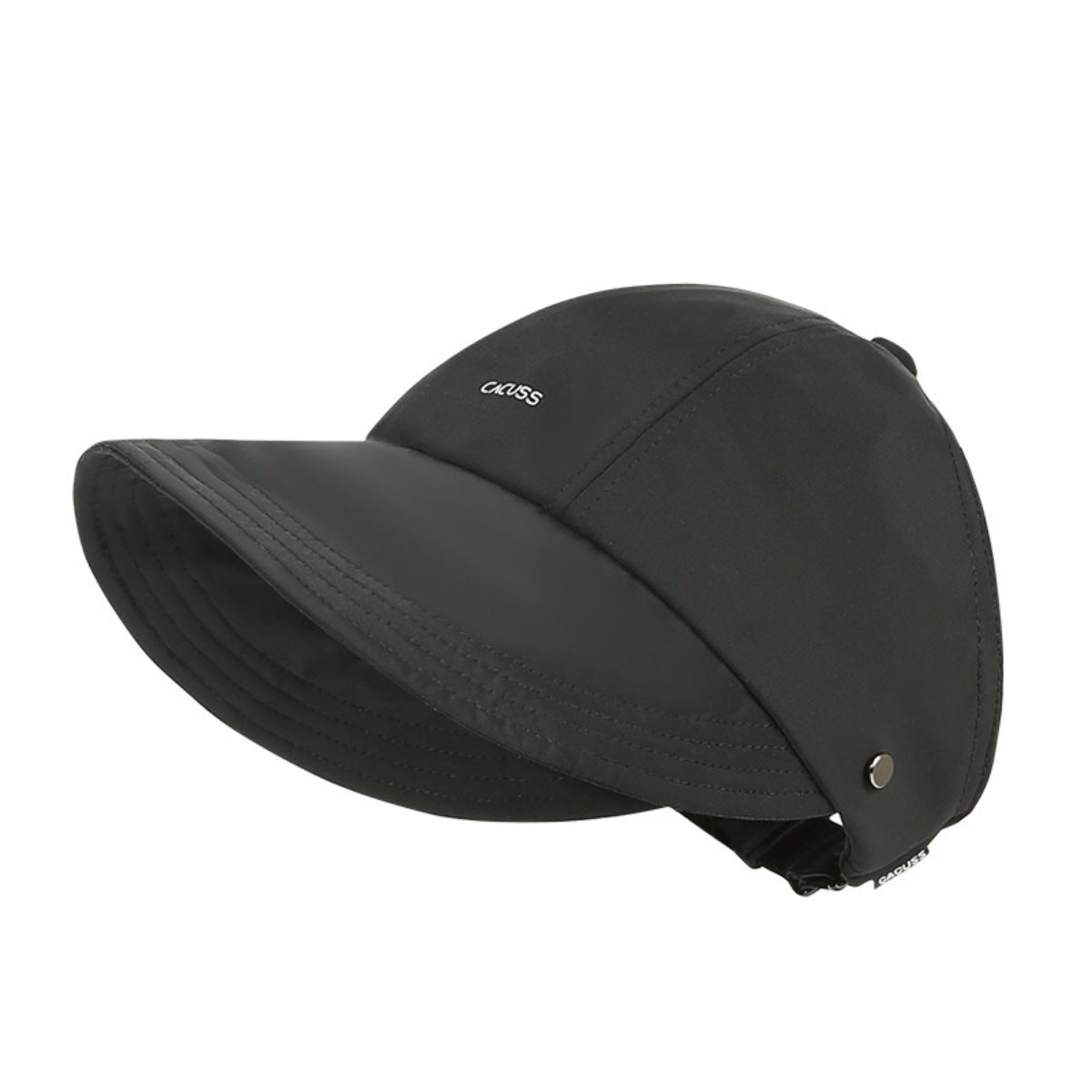 Black cap with a brand logo on a white background