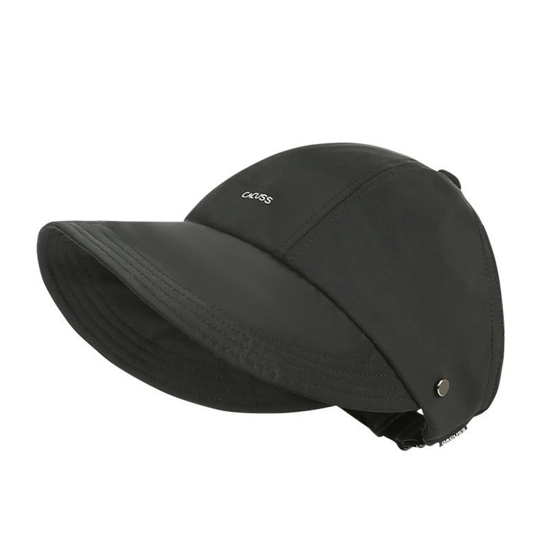 Black cap with a brand logo on a white background