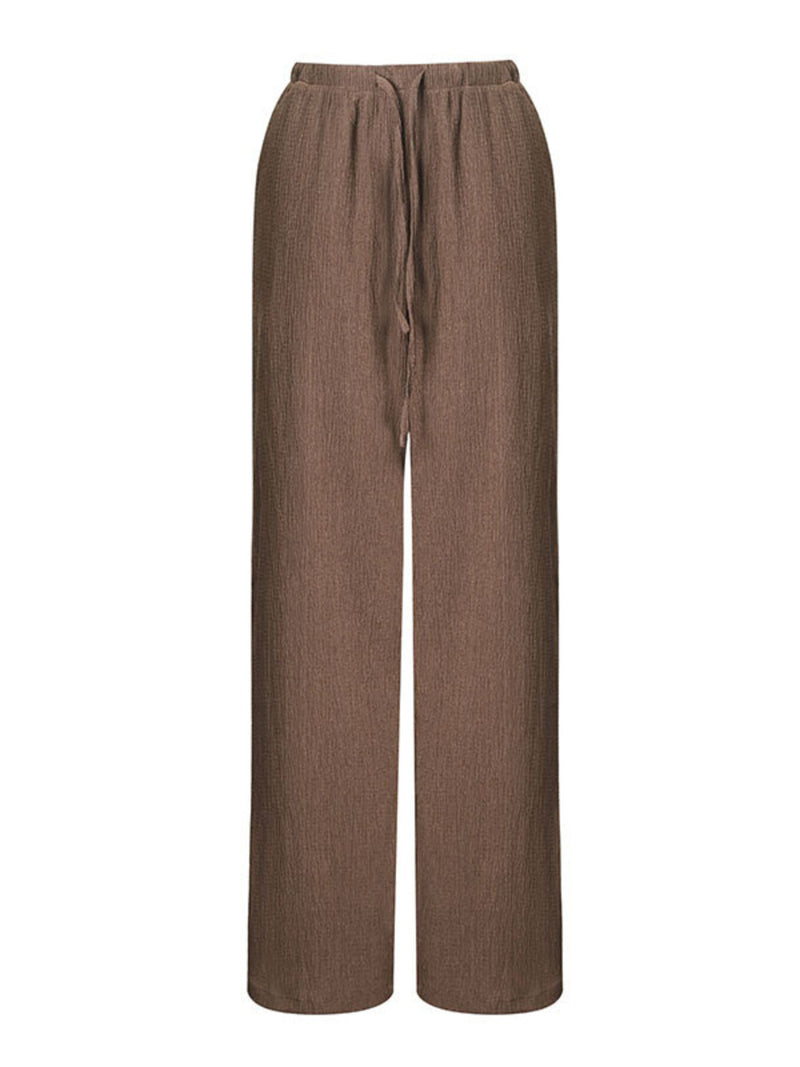 Brown wide-leg pants on a white background
