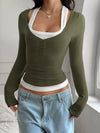 Slim Fit Long Sleeve Fake Two Piece T-Shirt