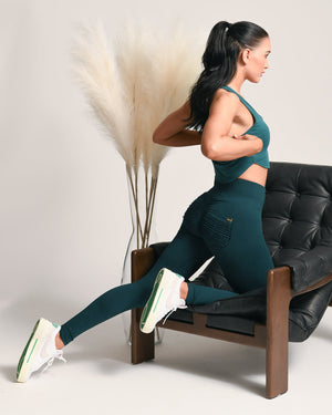 Back view of green *Soft Sculpt* (Yoga Brush Leggings)