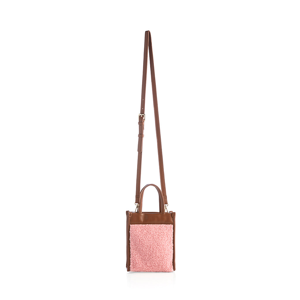 close up view of Shiraleah Courchevel Sherpa Mini Tote Cross-Body, Pink 