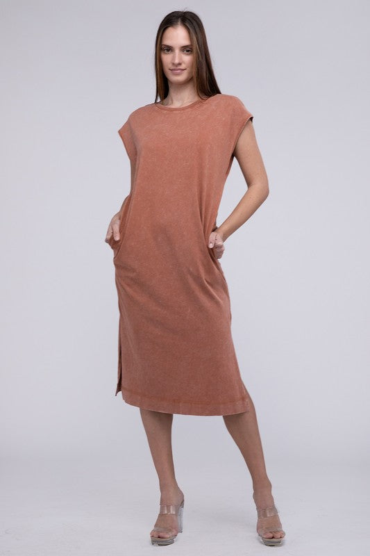 Brown Casual Comfy Sleeveless Midi Dress