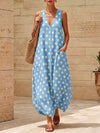 Ladies Polka Dot V-Neck Sleeveless Maxi Dress