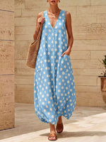 Sky blue Polka Dot V-Neck Sleeveless Maxi Dress