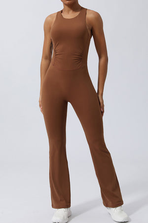Brown Crisscross Wide Strap Sleeveless Jumpsuit