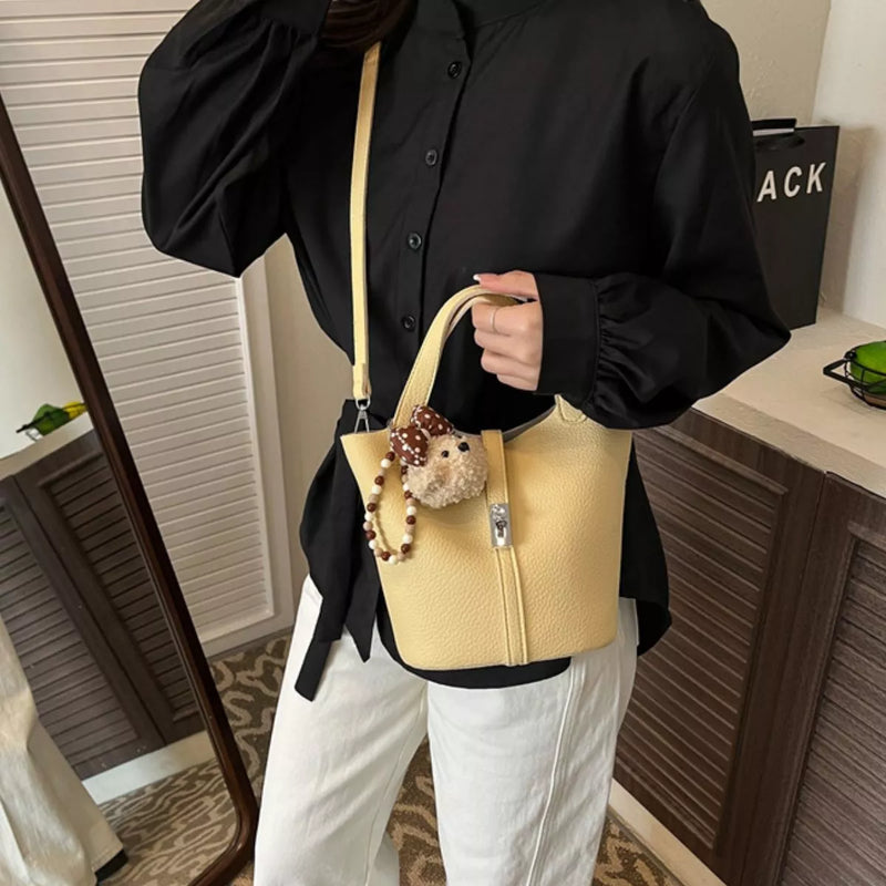 A full view of Leather Bucket Crossbody Bag For Women