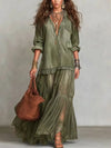 Women's Smart Casual Long Sleeve Sheer Ruffle Maxi Dress