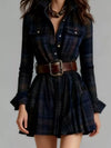 Plaid Long Sleeve Shirt Dress For Ladies