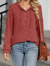 Ribbed Knit Drawstring Long Sleeve Hoodie
