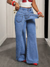 Asymmetrical High-Waisted Wide-Leg Jeans with Wrap Detail
