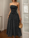 Women Summer Wedding Guest Polka Dot Strapless Maxi Dress