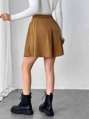 Back view of brown Buttoned Mini Skirt