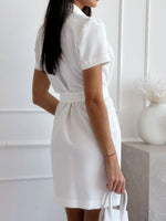Back view of White Short Sleeve Tie Waist Mini Dress
