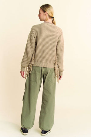 Back view of Davi & Dani Drawstring Baggy Pants with Pockets