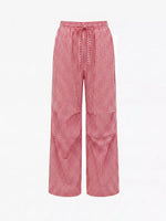 A close view of High-Waisted Gingham Wide-Leg Drawstring Pants For Women