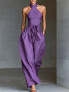 Halter Neck Wide-Leg Jumpsuit with Waist-Tie Detail