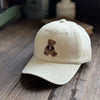 Womens Corduroy Baseball Cap with Embroidered Bear