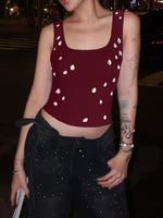 A full view of burgundy Women's Bead Embellished Square Neck Tank