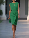 Women Elegant Classy Blue Summer Ruched Waist Sleeveless Dress