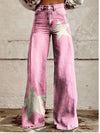 Full Size Star-Print Wide-Leg Pants Plus Size For Women