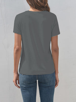 Back view of gray Cross Graphic Round Neck T-Shirt