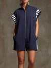 Womens Y2K Summer Striped Zip Front Short Sleeve Romper