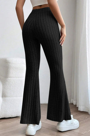 Back view of Basic Bae Full Size Ribbed High Waist Flare Pants