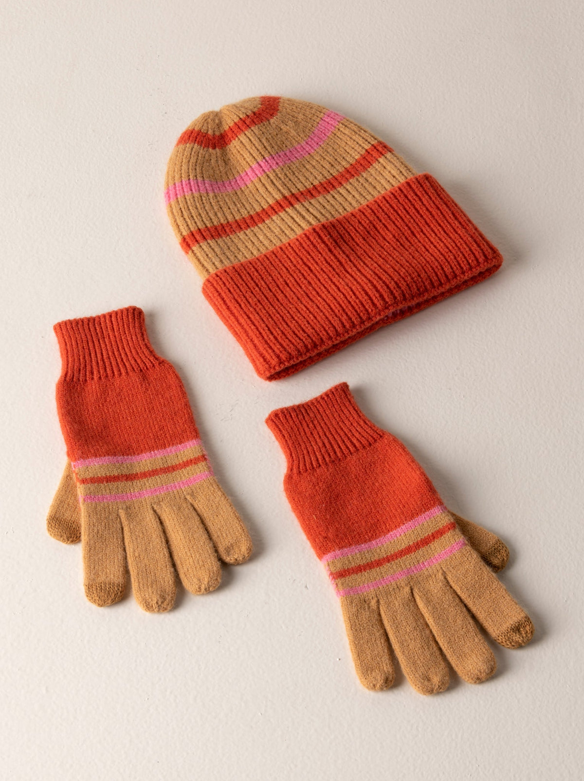 View of Shiraleah Rory Touchscreen Gloves, Rust and matching hat