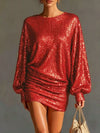Sequin Long Sleeve Ruched Mini Dress