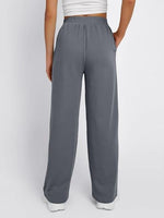 Back view of grayElastic Waist Wide Leg Jogger Pants