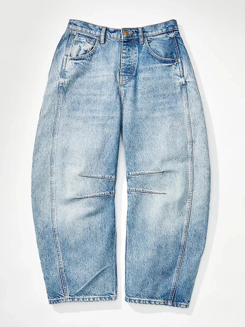 Light blue jeans on a white background