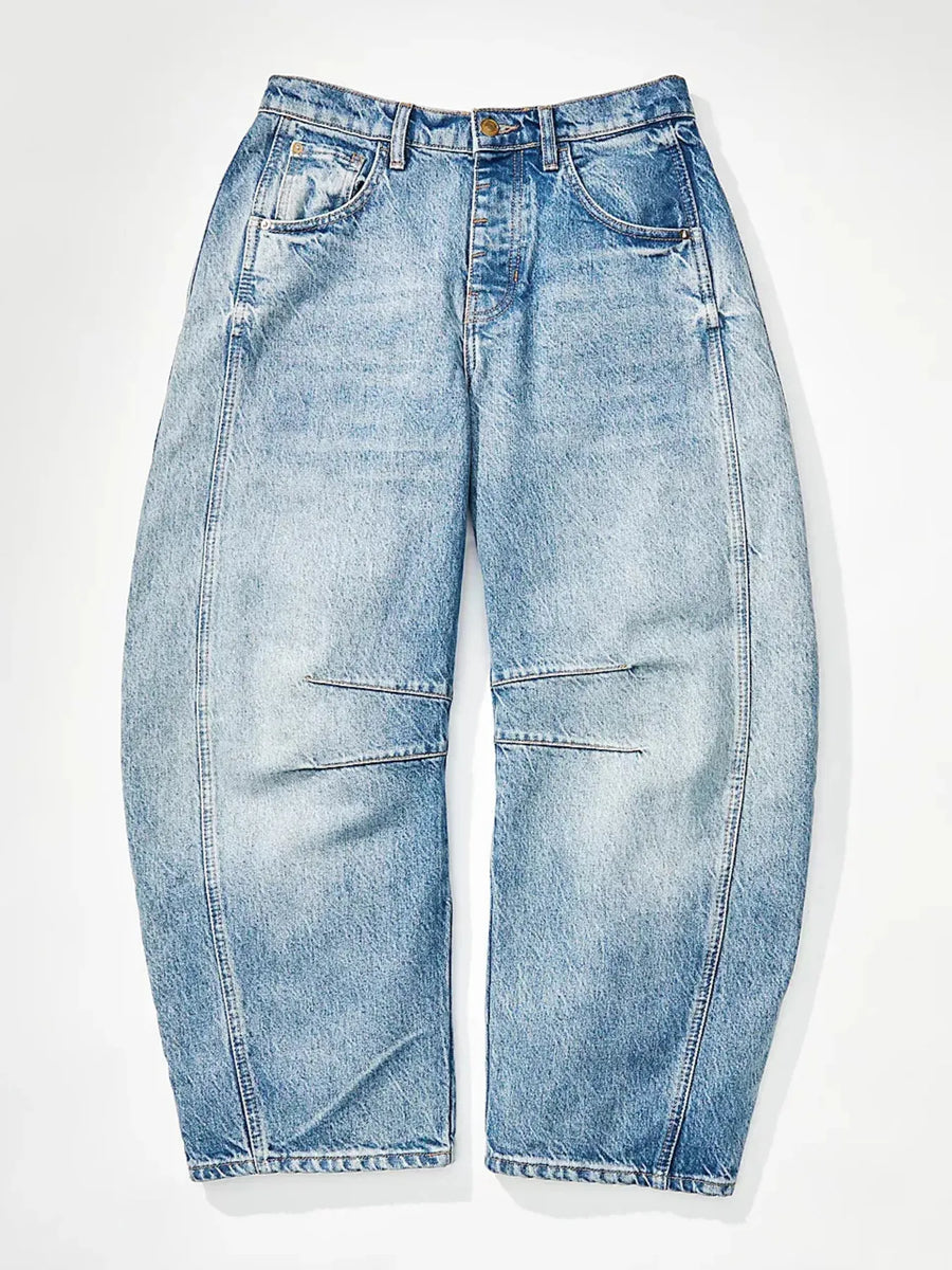 Light blue jeans on a white background