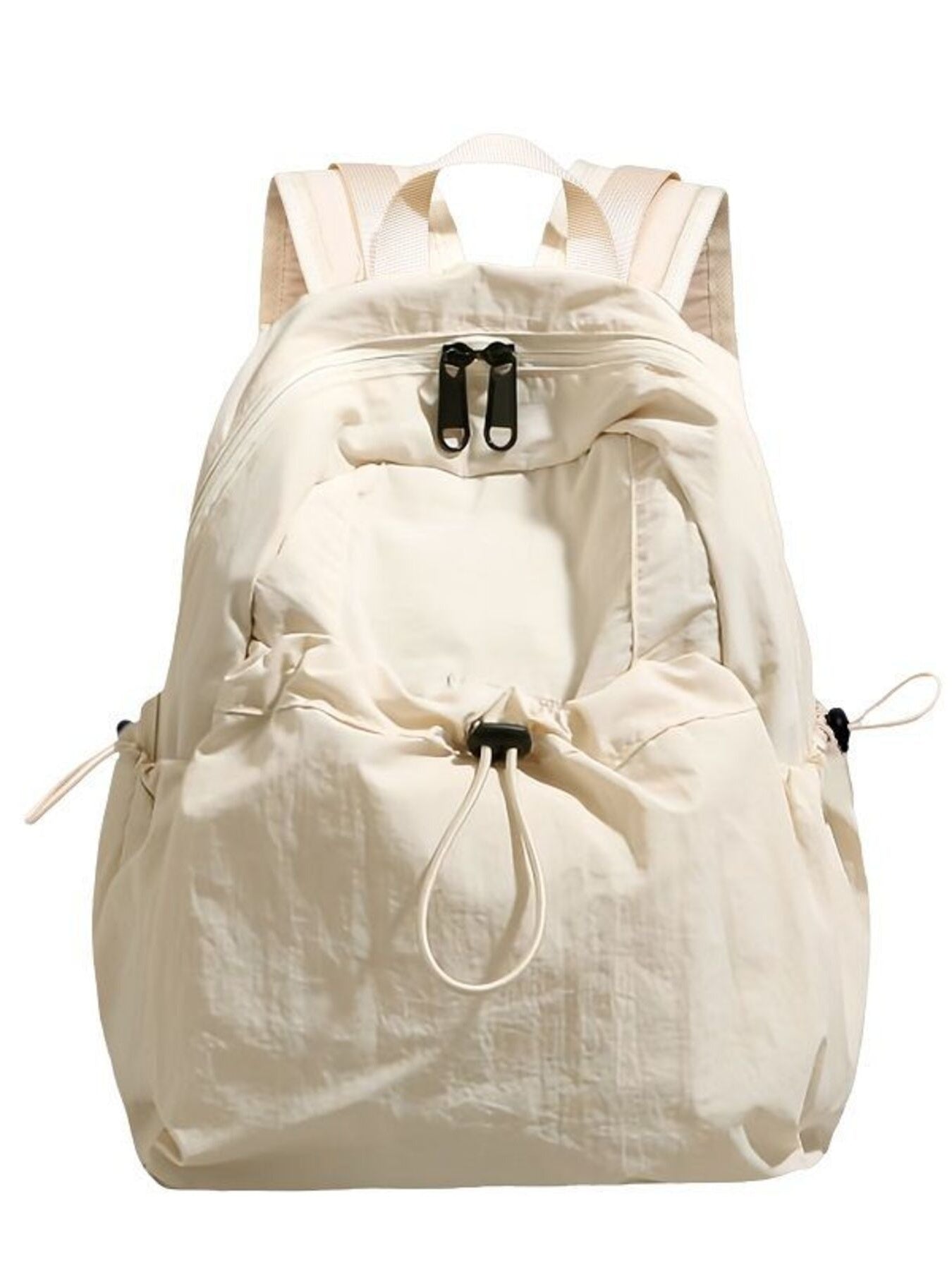 Beige backpack with drawstring on a white background