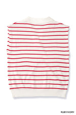 Red and white striped sleeveless sweater on a white background