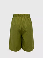 Full view of the back of High-Waisted Drawstring Shorts on a white backgroud