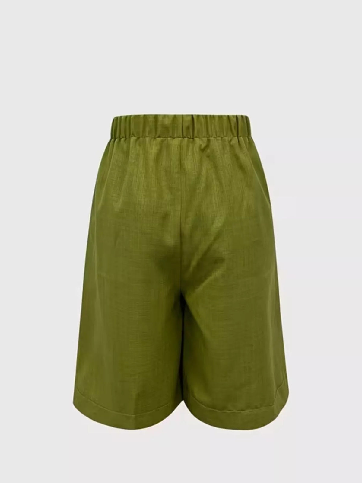 Full view of the back of High-Waisted Drawstring Shorts on a white backgroud