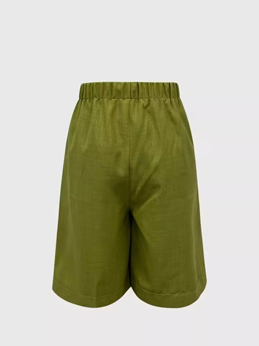 Full view of the back of High-Waisted Drawstring Shorts on a white backgroud