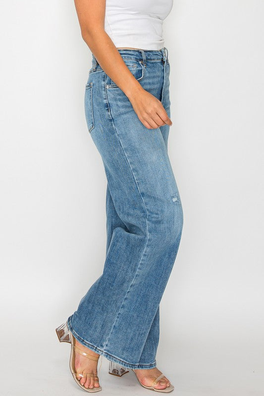 Left side view of bytos Full Size High Rise Wide Leg Jeans with Pockets