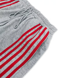 Gray shorts with red stripes on a white background