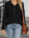 Ribbed Knit Drawstring Long Sleeve Hoodie